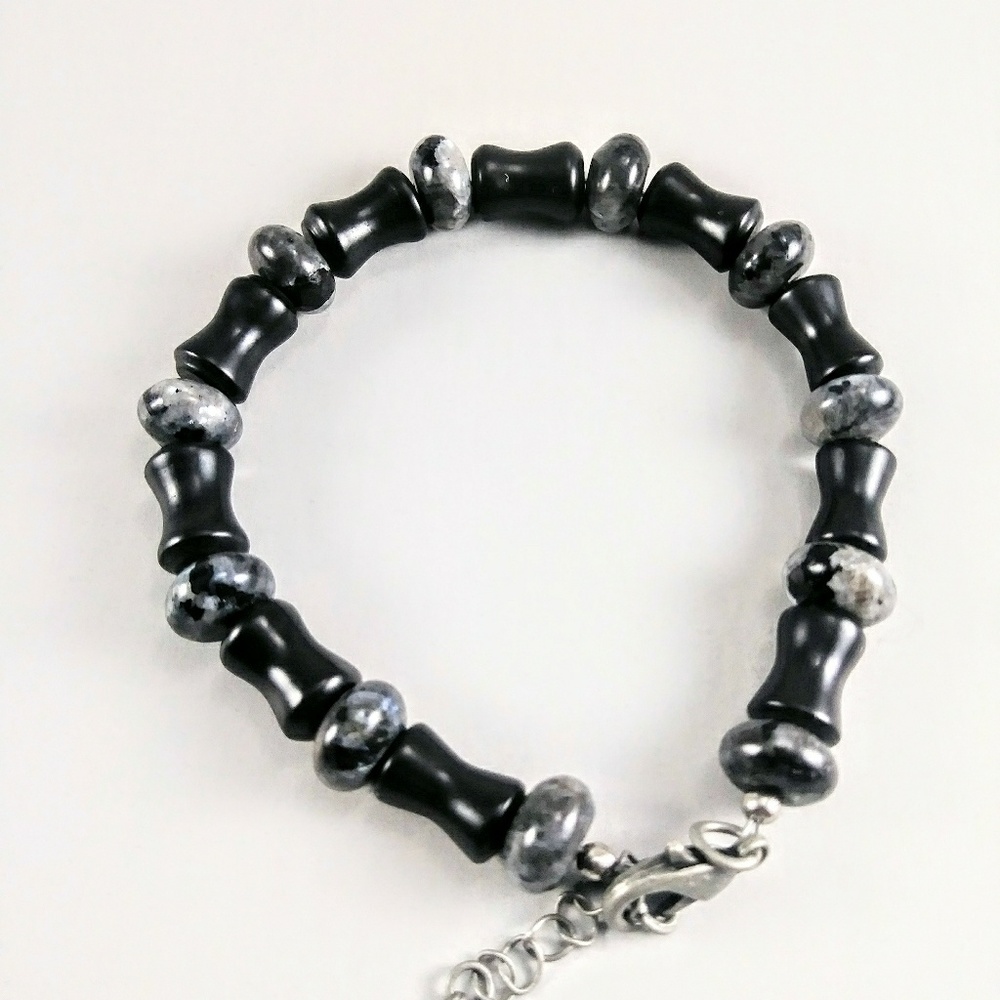 Mens Unisex Labradorite & Blackstone Bracelet
